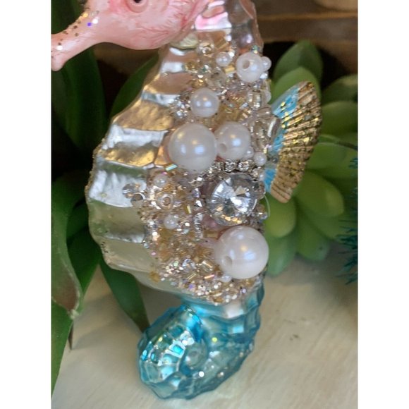 Robert Stanley Blown Glass Beaded Seahorse Christmas Ornament 5" x 2.5" U17a - Picture 3 of 4
